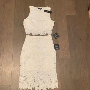 Lulus Look at Me Wow White Lace Two-Piece Dress, size Small